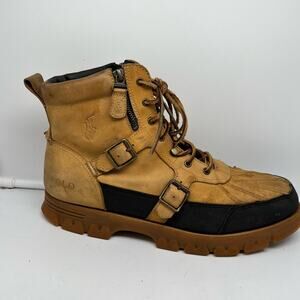 Polo Ralph Lauren Boots Mens 14 Demond Trail Hiking Tan Leather Moto Combat